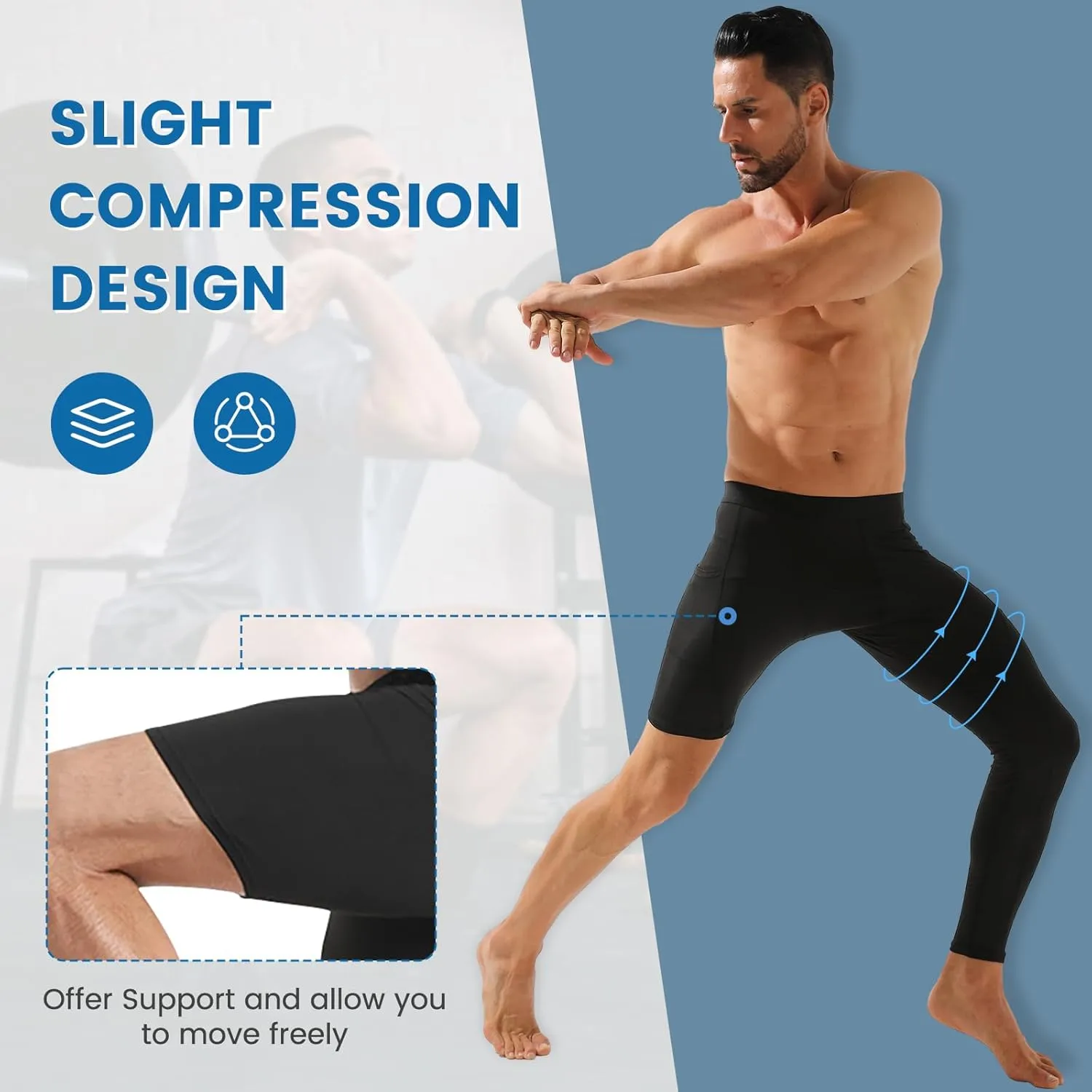 2 Pack Men's Compression Pants Single Leg Tight Sports Long Pants with Pockets for Basketball Base Layer Leggings