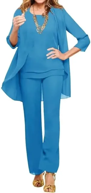 3 Pieces Mother of The Bride Pant Suits for Wedding Chiffon Foraml Outfit Set for Formal Dresses Women Groom Dress