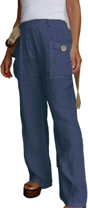 Akivide Women Loose Linen Pant High Waist Wide Leg Comfy Pant Summer Casual Beach Flowy Vacation Capri Trouser with Pocket