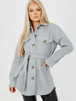 Alix Oversized Thick Belted Shacket In Grey