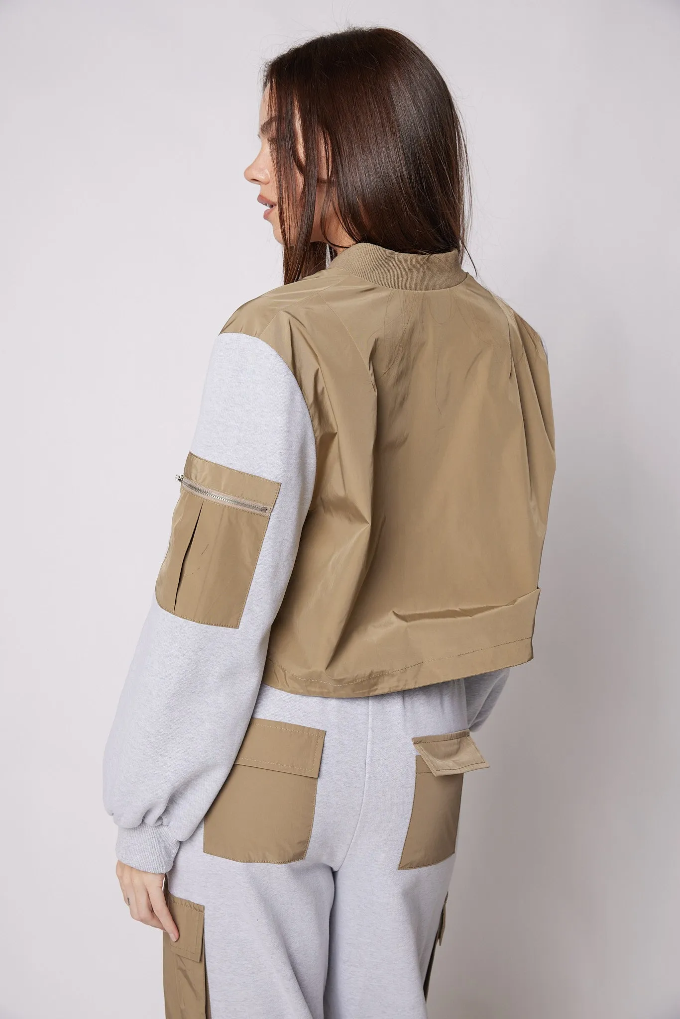 Annie French Terry Nylon Mix Bomber Jacket