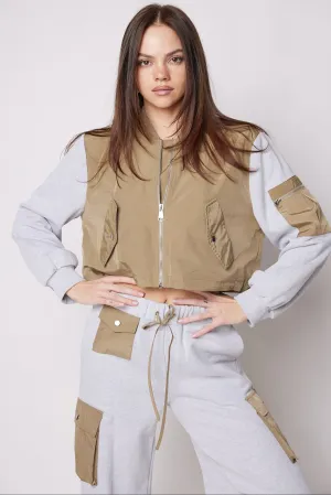 Annie French Terry Nylon Mix Bomber Jacket