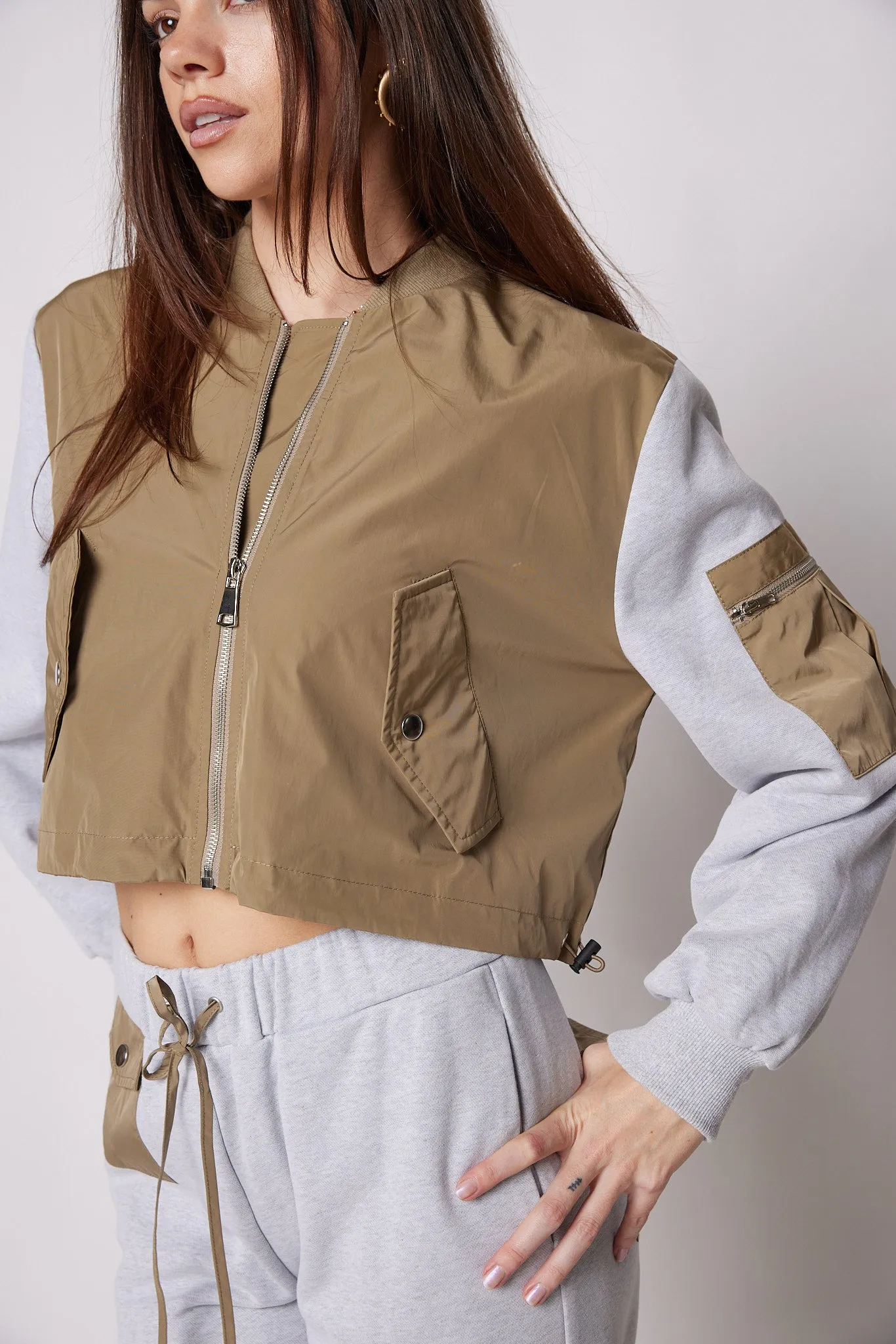 Annie French Terry Nylon Mix Bomber Jacket