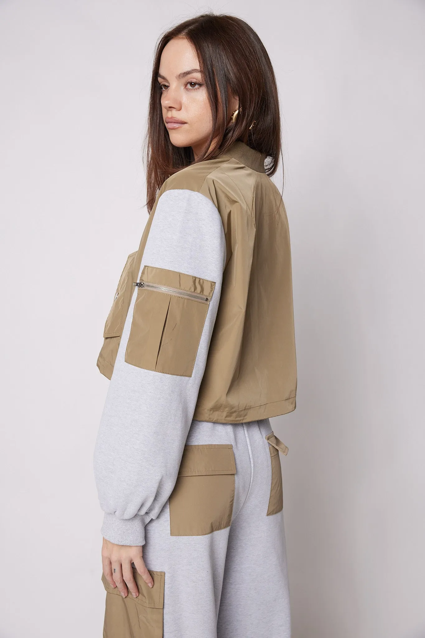 Annie French Terry Nylon Mix Bomber Jacket