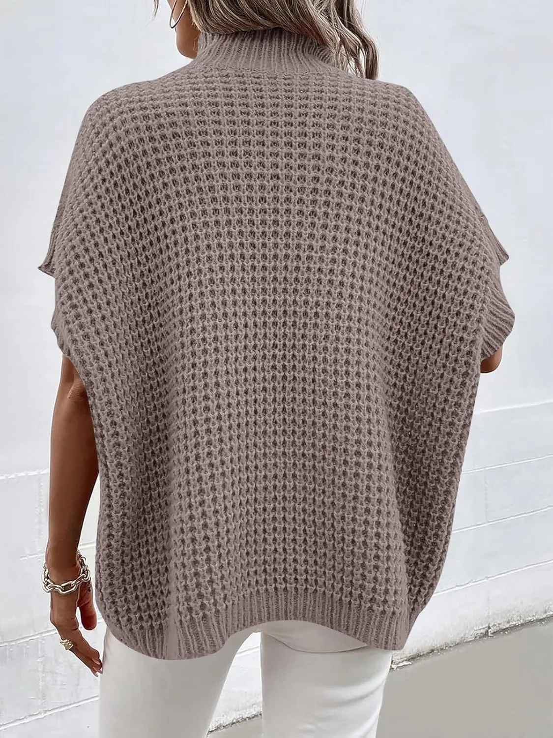 ANRABESS Womens Oversized Short Batwing Sleeve Sweater Mock Neck Casual 2024 Summer Fall Knit Sleeveless Pullover Vest Tops