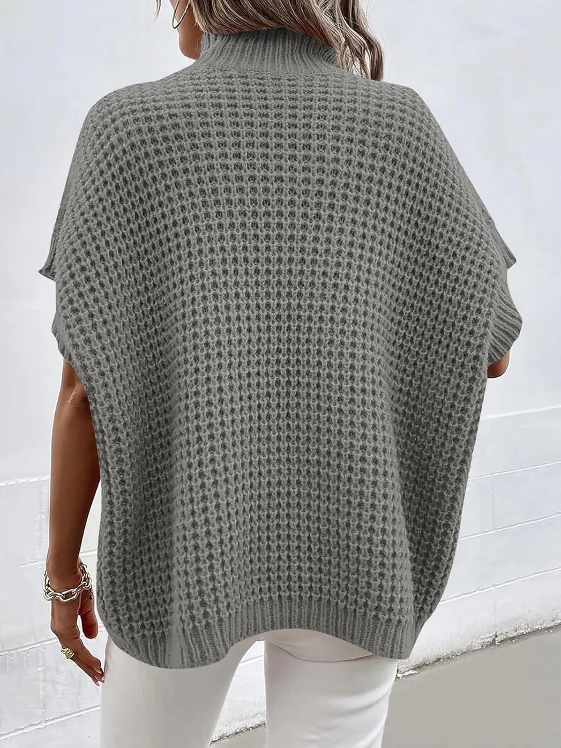 ANRABESS Womens Oversized Short Batwing Sleeve Sweater Mock Neck Casual 2024 Summer Fall Knit Sleeveless Pullover Vest Tops