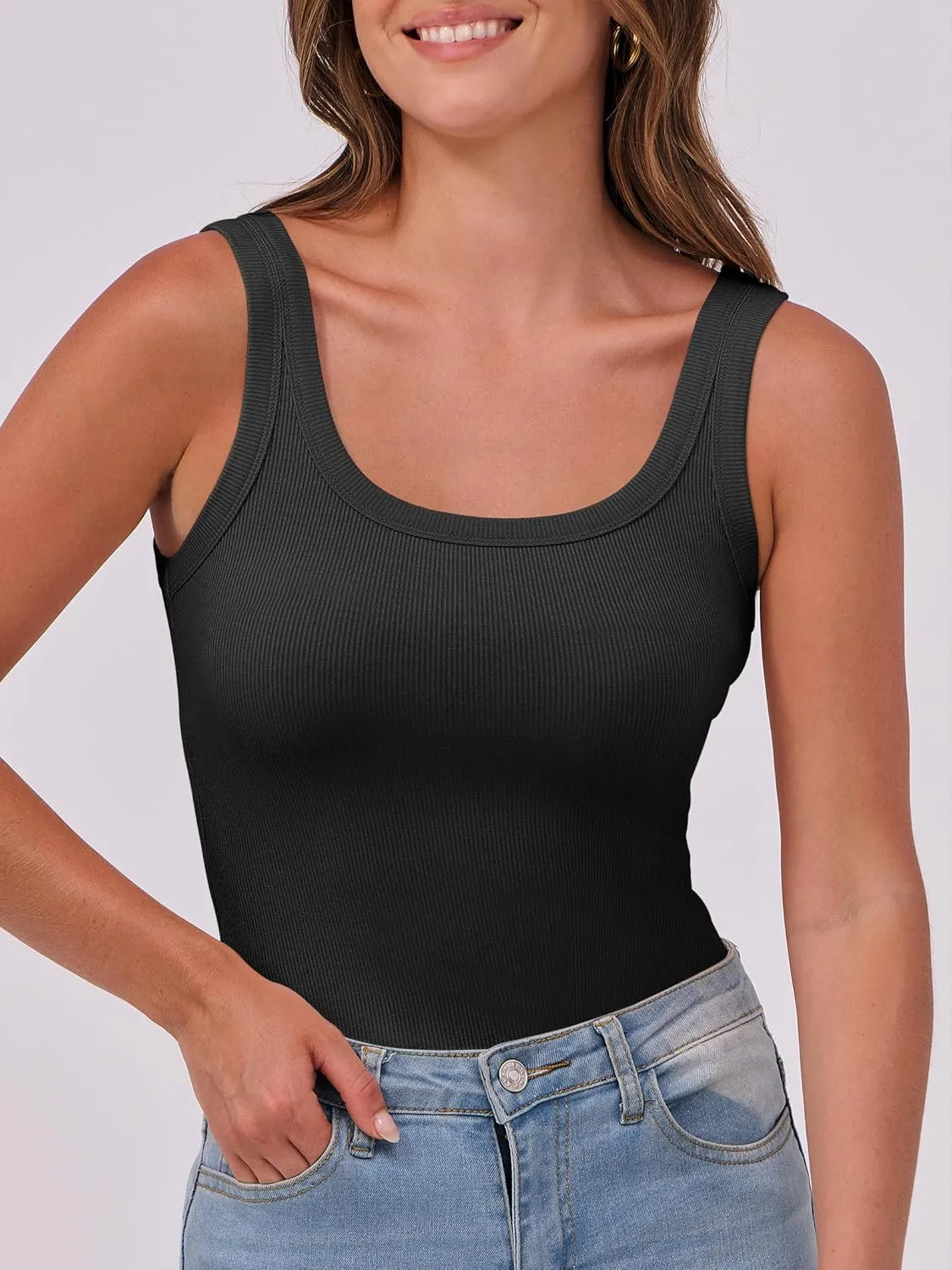 ANRABESS Womens Sleeveless Scoop Neck Tank Top Ribbed Fitted Summer Basic Slim Cute Tops 2025