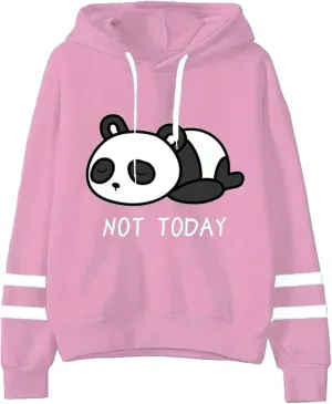Apvirdy Teen Girls Hoodies Cute Panda Not Today Hooded Sweatshirt Womens Long Sleeve Graphic Pullover Tops