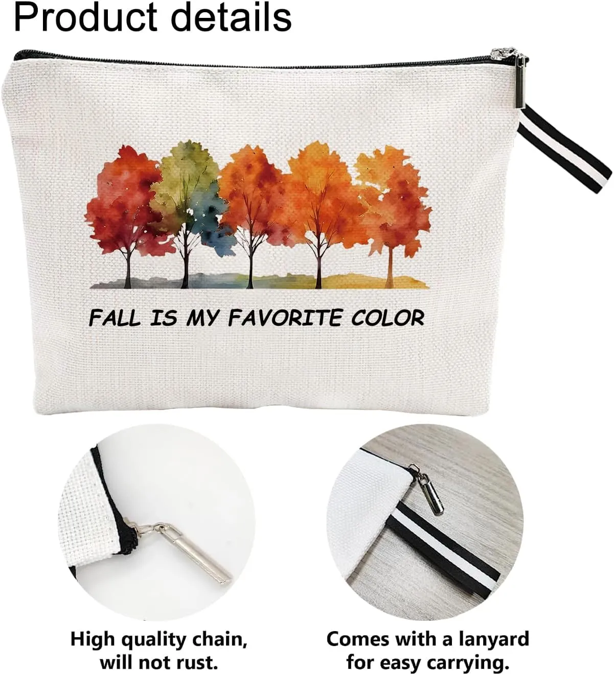 Autumn-Inspired Cotton-Linen Portable Cosmetic Bag with Waterproof Surface - Fall is My Favorite Color Autumn Themed Makeup Bag for Her