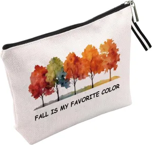 Autumn-Inspired Cotton-Linen Portable Cosmetic Bag with Waterproof Surface - Fall is My Favorite Color Autumn Themed Makeup Bag for Her
