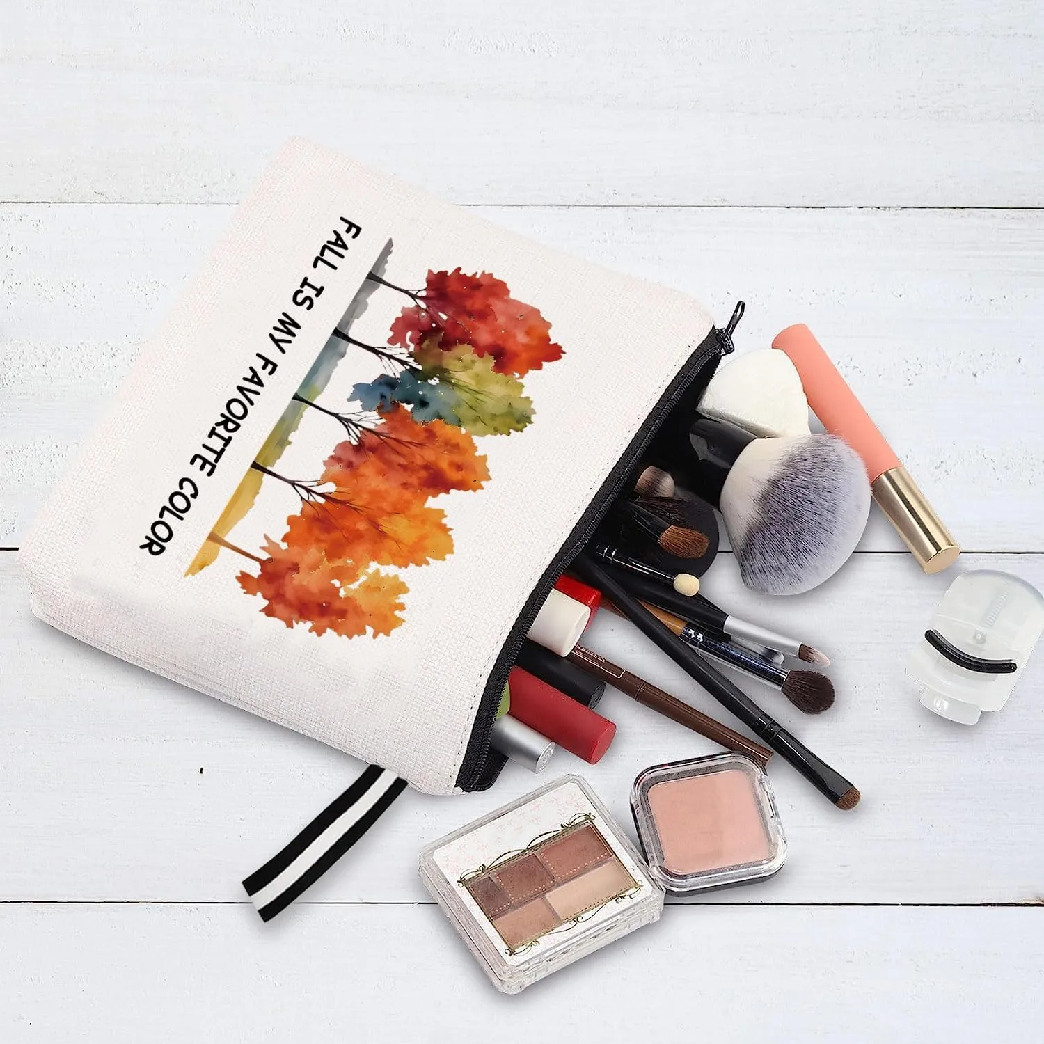 Autumn-Inspired Cotton-Linen Portable Cosmetic Bag with Waterproof Surface - Fall is My Favorite Color Autumn Themed Makeup Bag for Her
