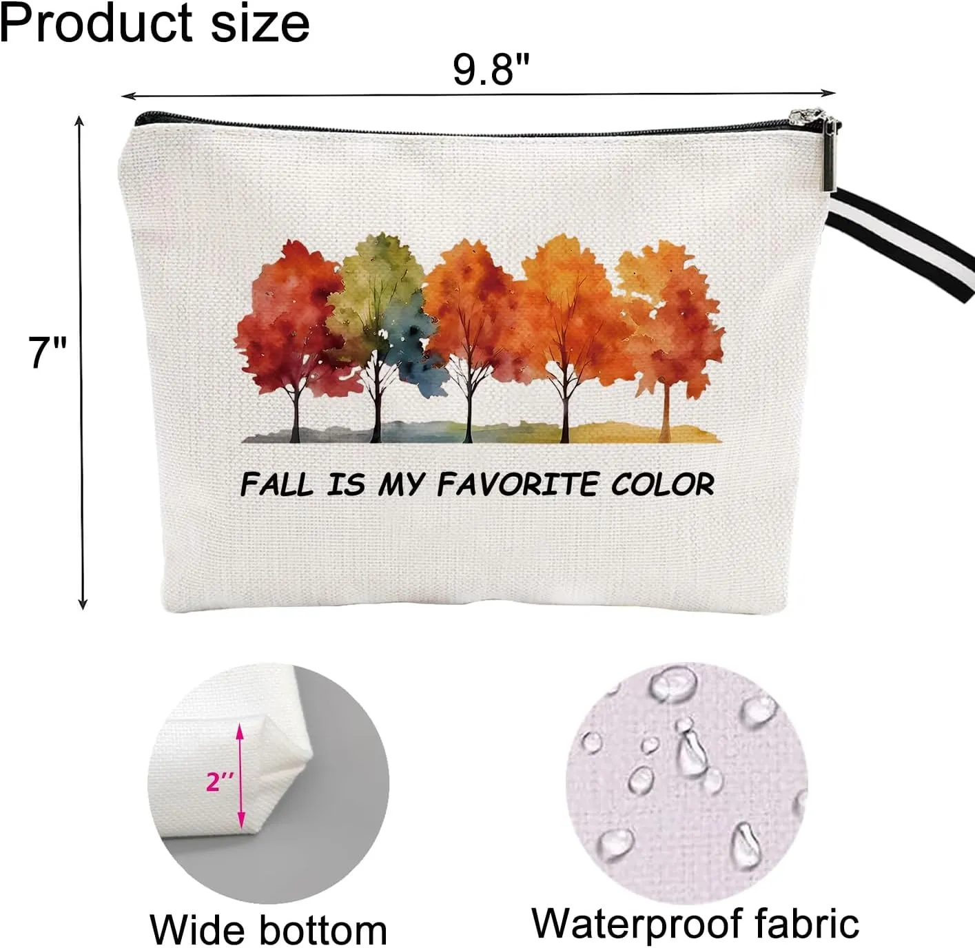 Autumn-Inspired Cotton-Linen Portable Cosmetic Bag with Waterproof Surface - Fall is My Favorite Color Autumn Themed Makeup Bag for Her