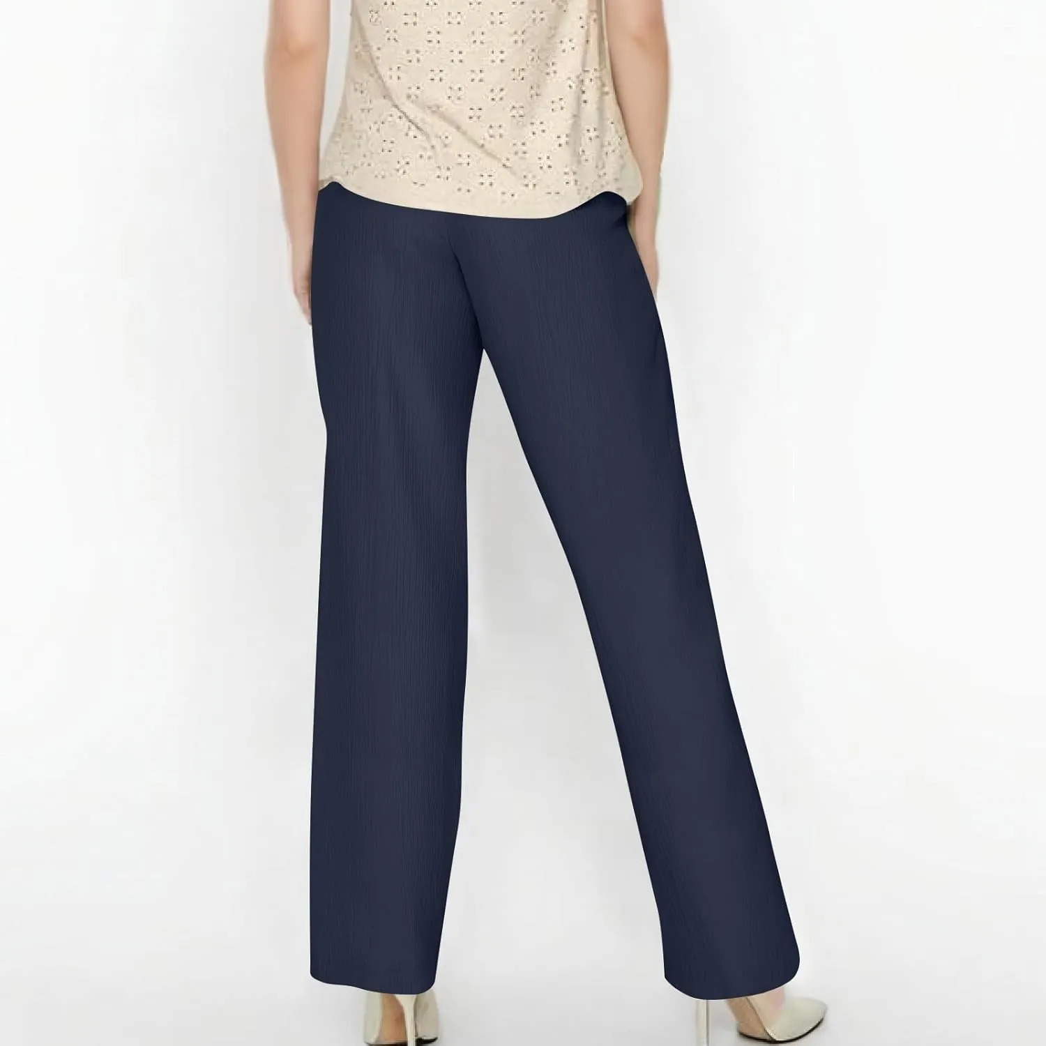 Baggy Wide Leg Linen Pants for Women Plus Size Elastic Waist Pants Textured Summer Beach Palazzo Pants with Pockets
