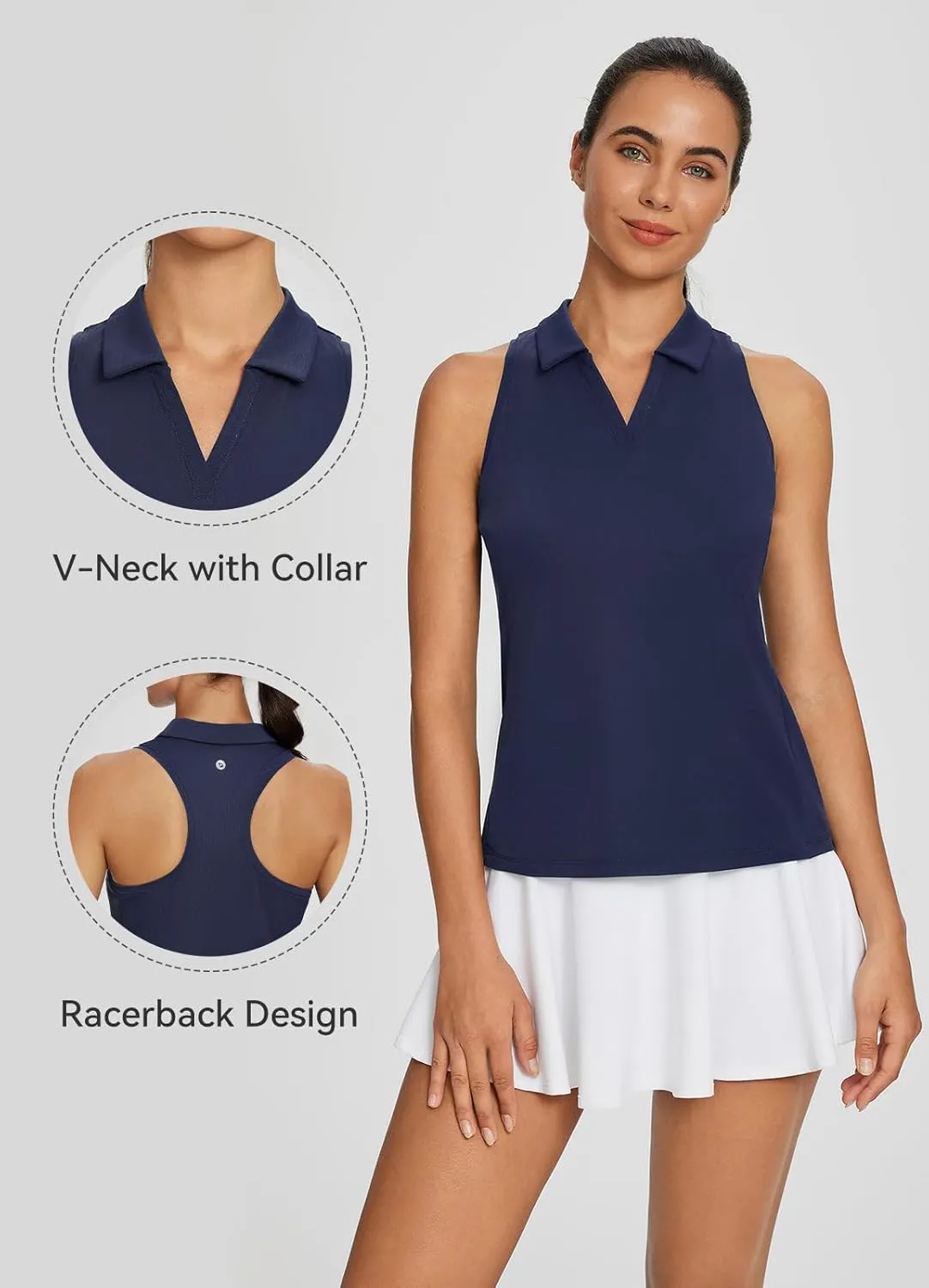 baleaf Womens Golf Shirt Sleeveless Tennis Tank Tops V-Neck Racerback Polo Collar UPF
