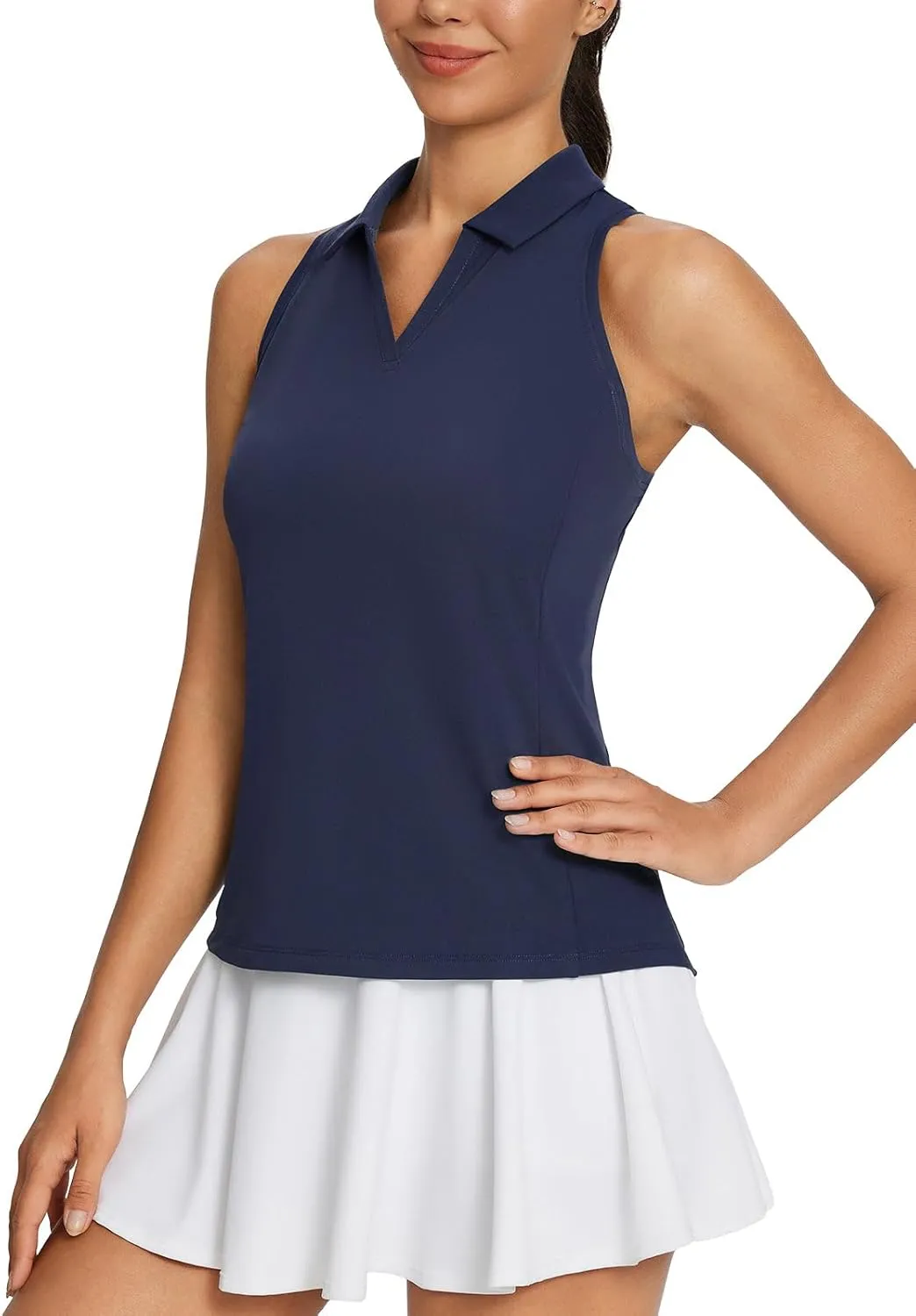 baleaf Womens Golf Shirt Sleeveless Tennis Tank Tops V-Neck Racerback Polo Collar UPF