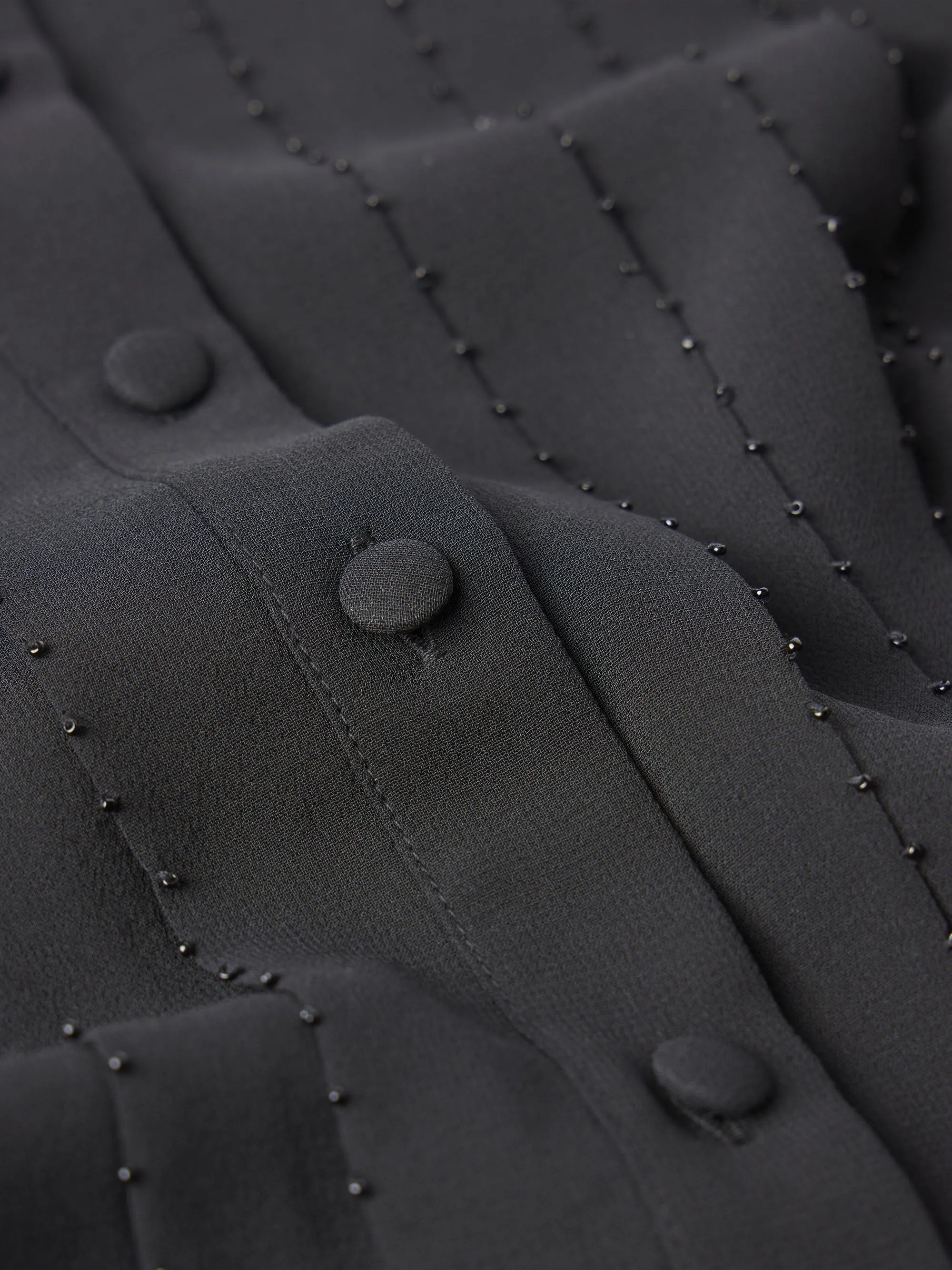 Beaded Collarless Blouse -- Black