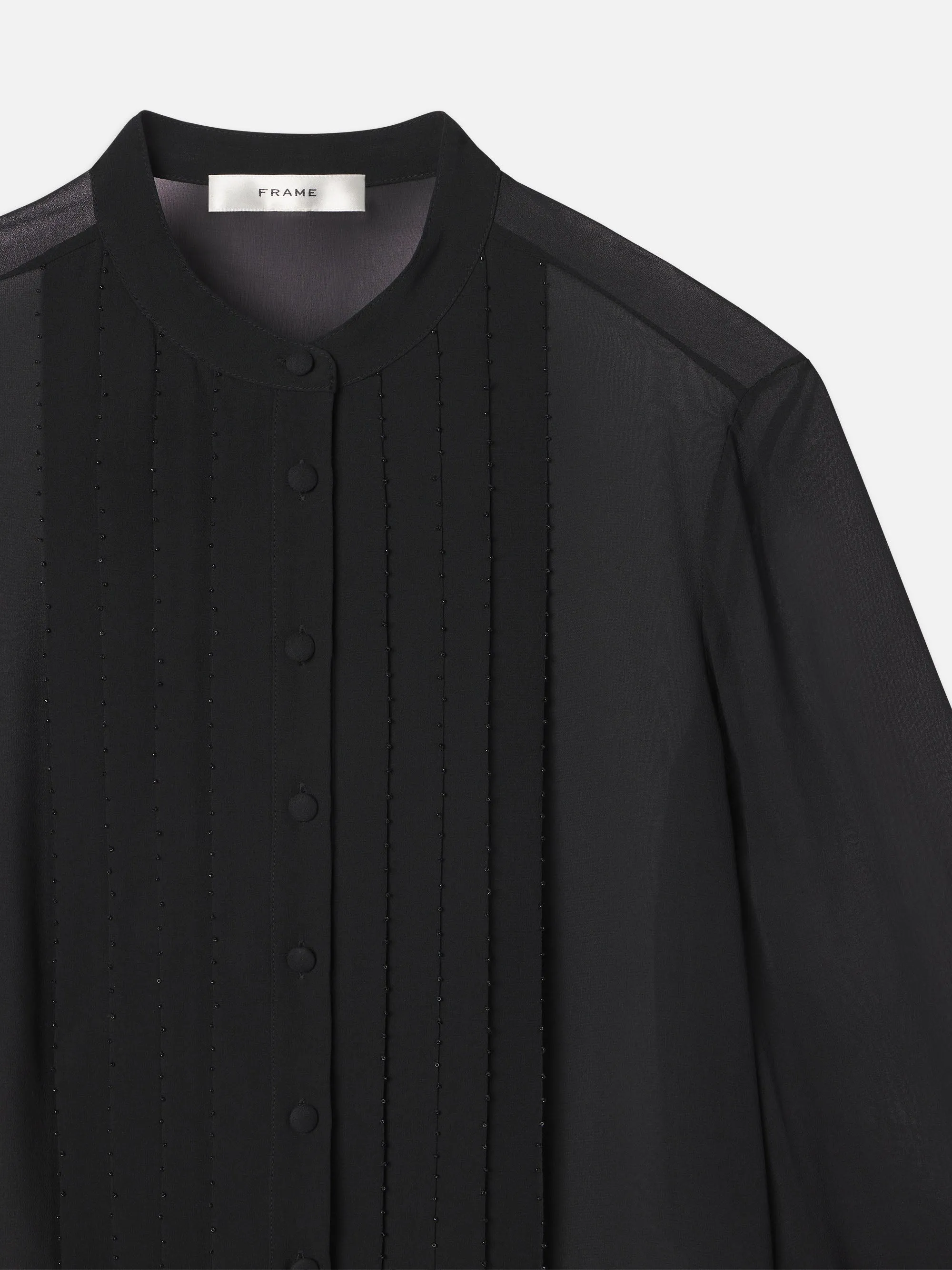 Beaded Collarless Blouse -- Black