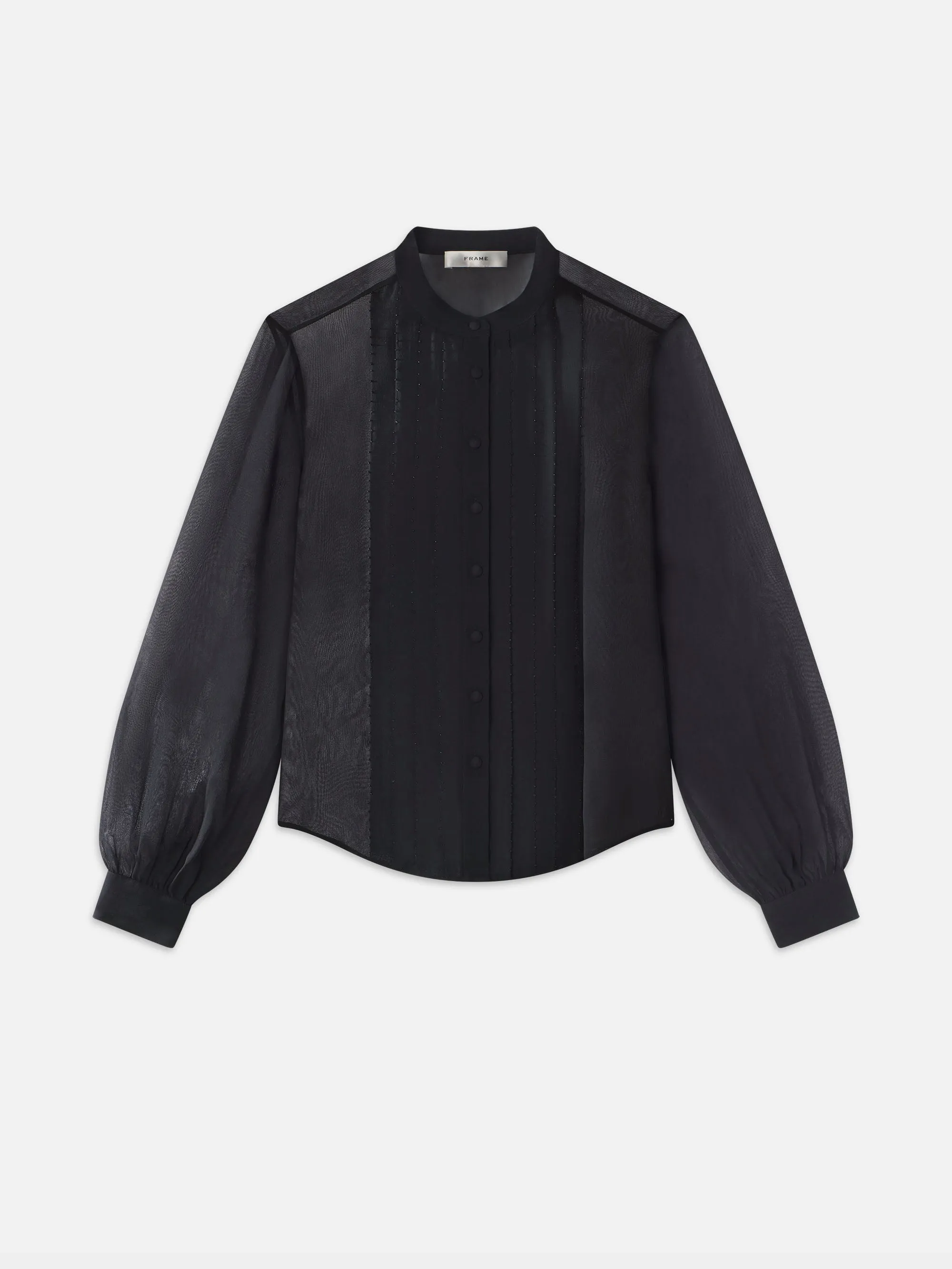 Beaded Collarless Blouse -- Black
