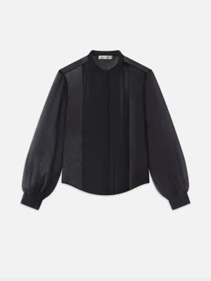 Beaded Collarless Blouse -- Black