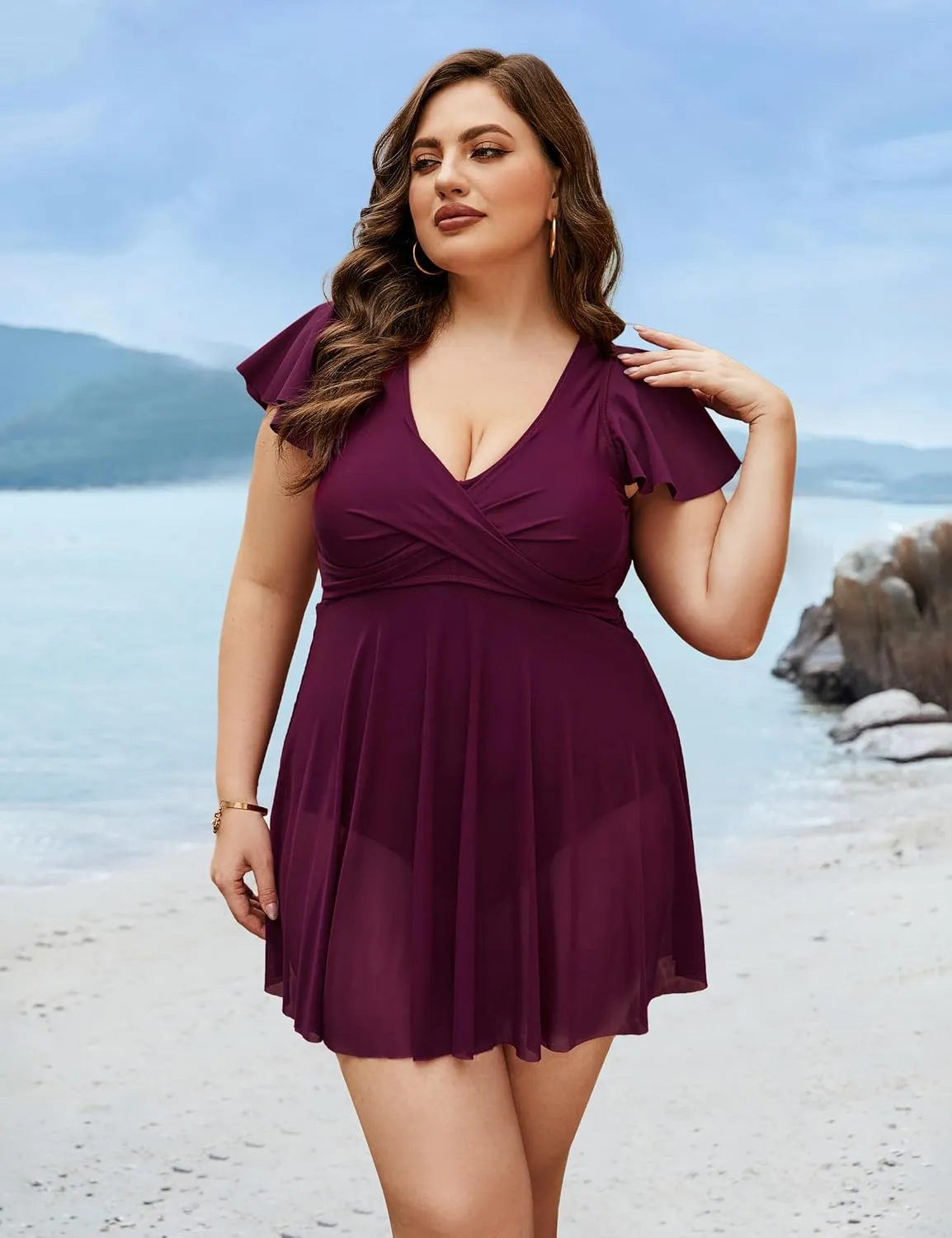 Blooming Jelly Womens Plus Size Swimsuit One Piece Tummy Control Bathing Suit Modest Curvy Cute Swim Dress Ladies Swimwear