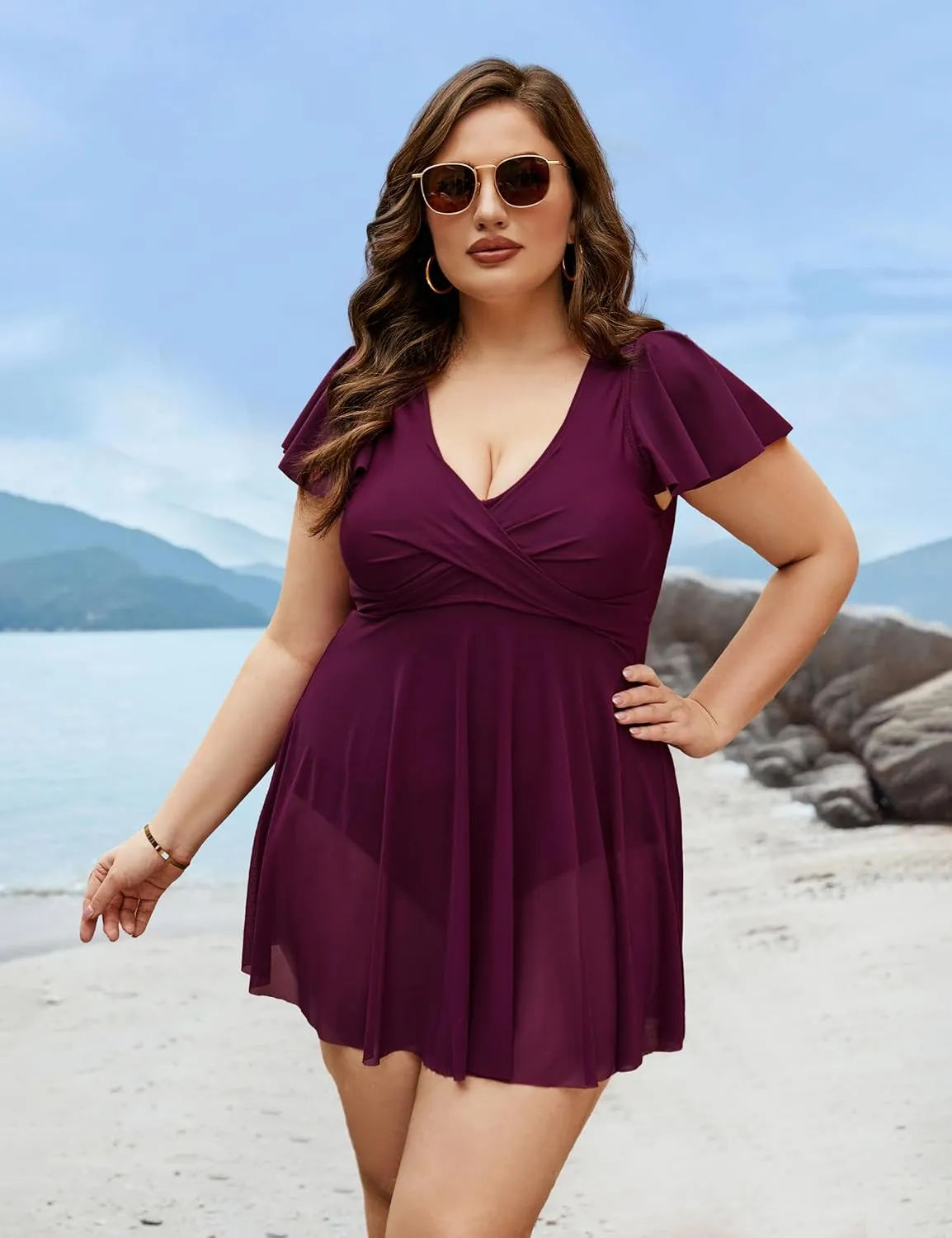 Blooming Jelly Womens Plus Size Swimsuit One Piece Tummy Control Bathing Suit Modest Curvy Cute Swim Dress Ladies Swimwear