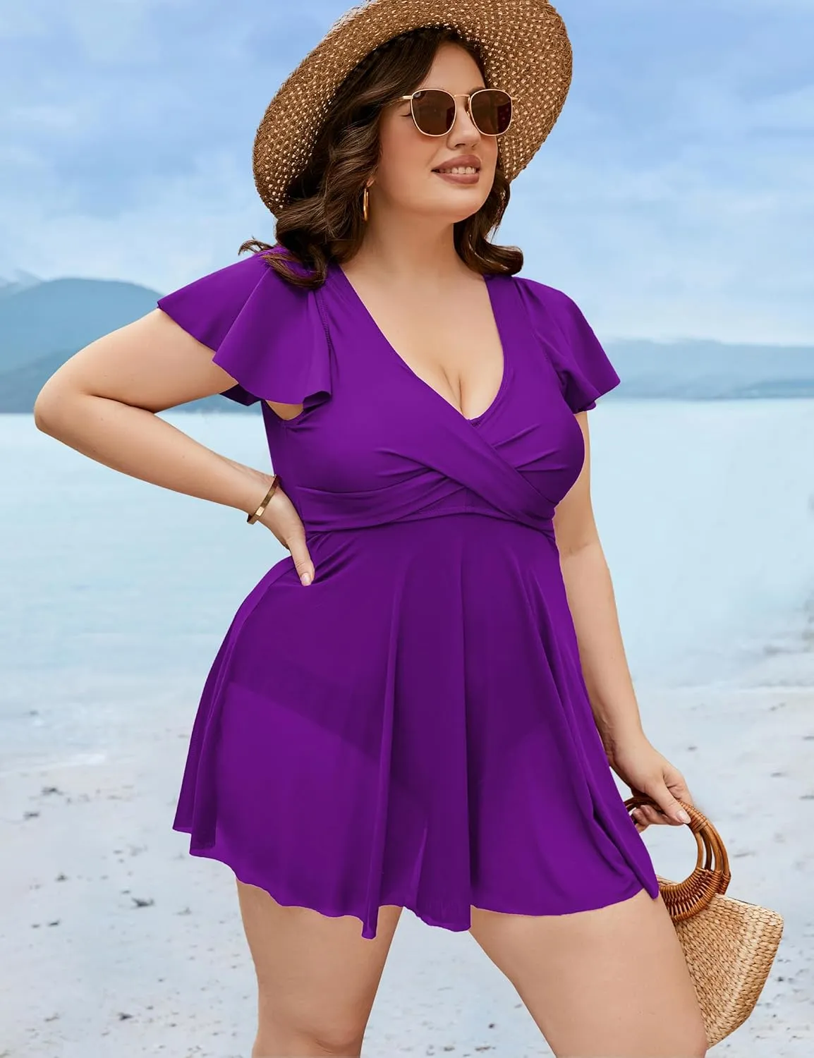 Blooming Jelly Womens Plus Size Swimsuit One Piece Tummy Control Bathing Suit Modest Curvy Cute Swim Dress Ladies Swimwear