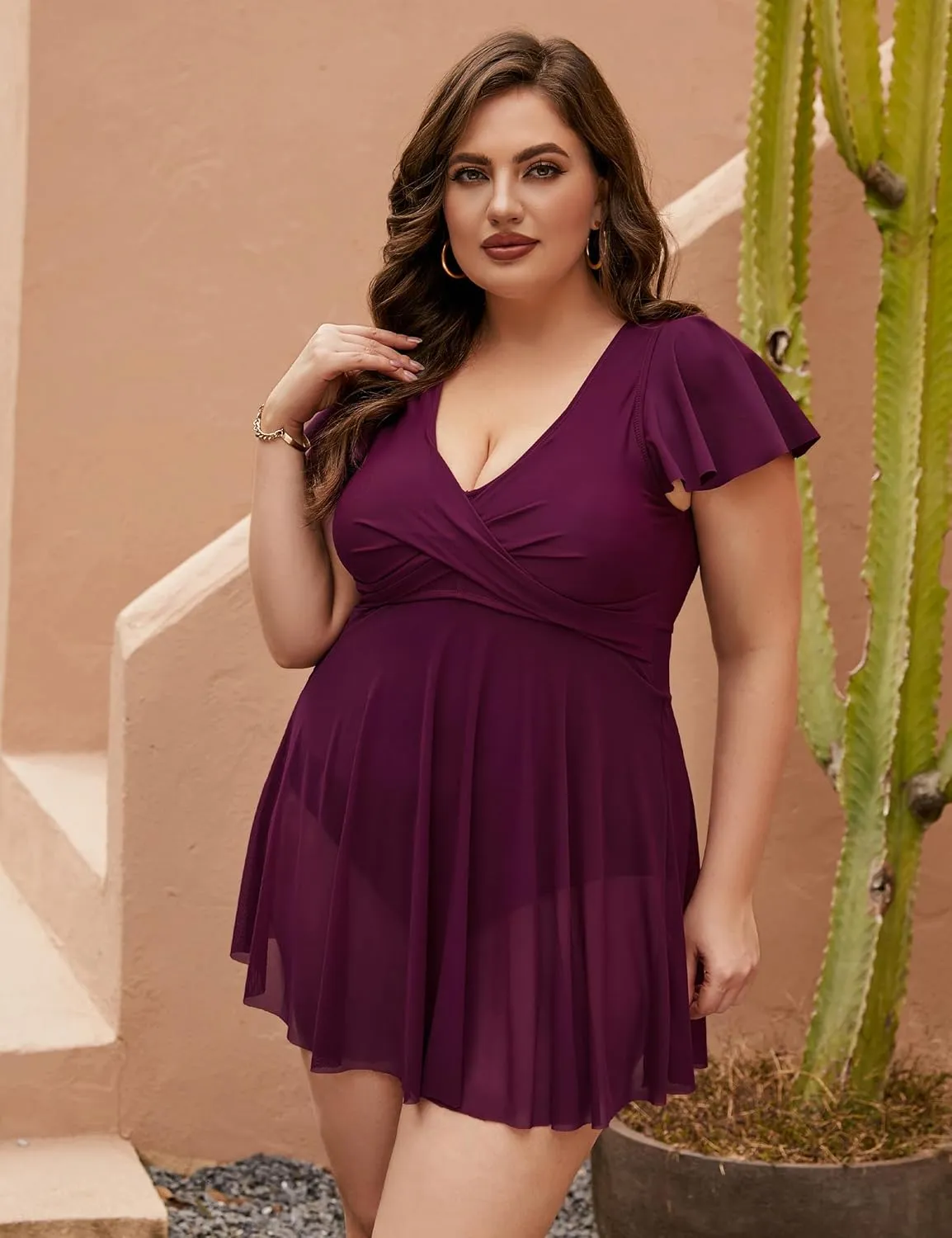 Blooming Jelly Womens Plus Size Swimsuit One Piece Tummy Control Bathing Suit Modest Curvy Cute Swim Dress Ladies Swimwear