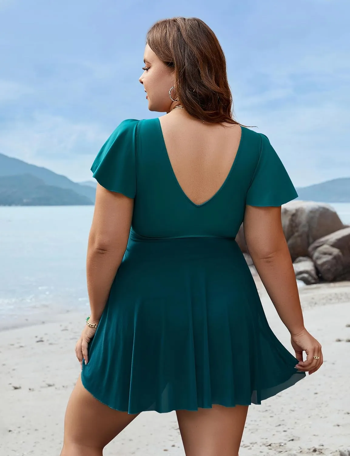 Blooming Jelly Womens Plus Size Swimsuit One Piece Tummy Control Bathing Suit Modest Curvy Cute Swim Dress Ladies Swimwear