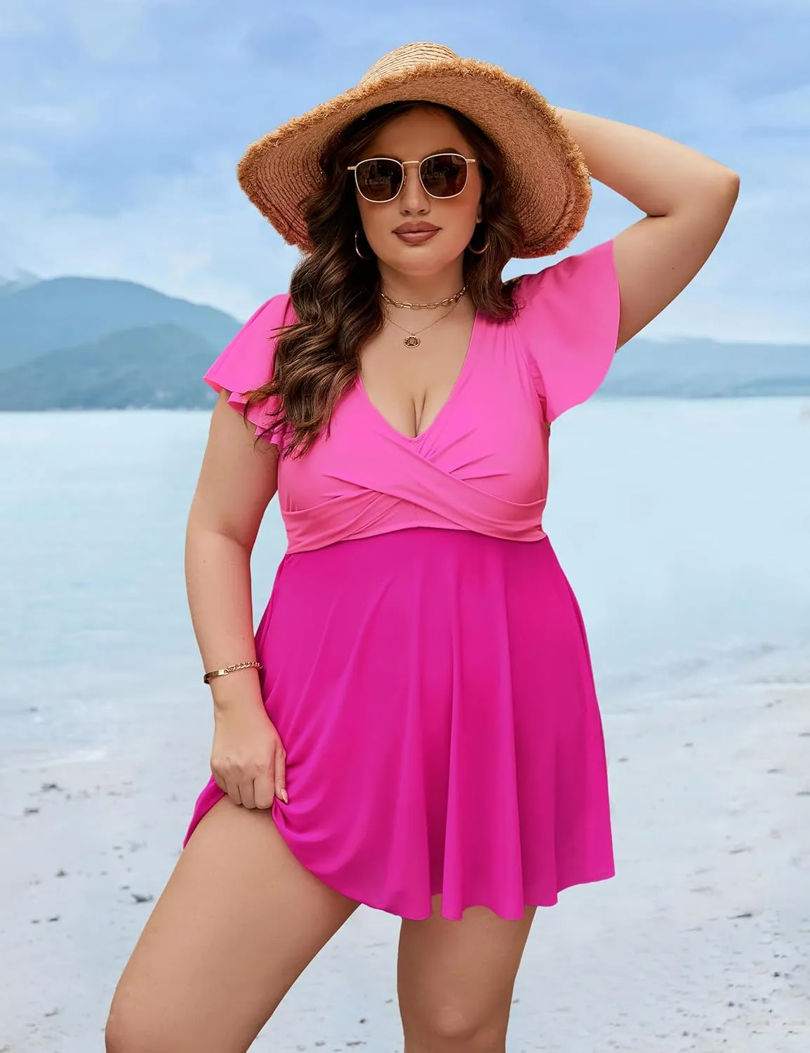 Blooming Jelly Womens Plus Size Swimsuit One Piece Tummy Control Bathing Suit Modest Curvy Cute Swim Dress Ladies Swimwear