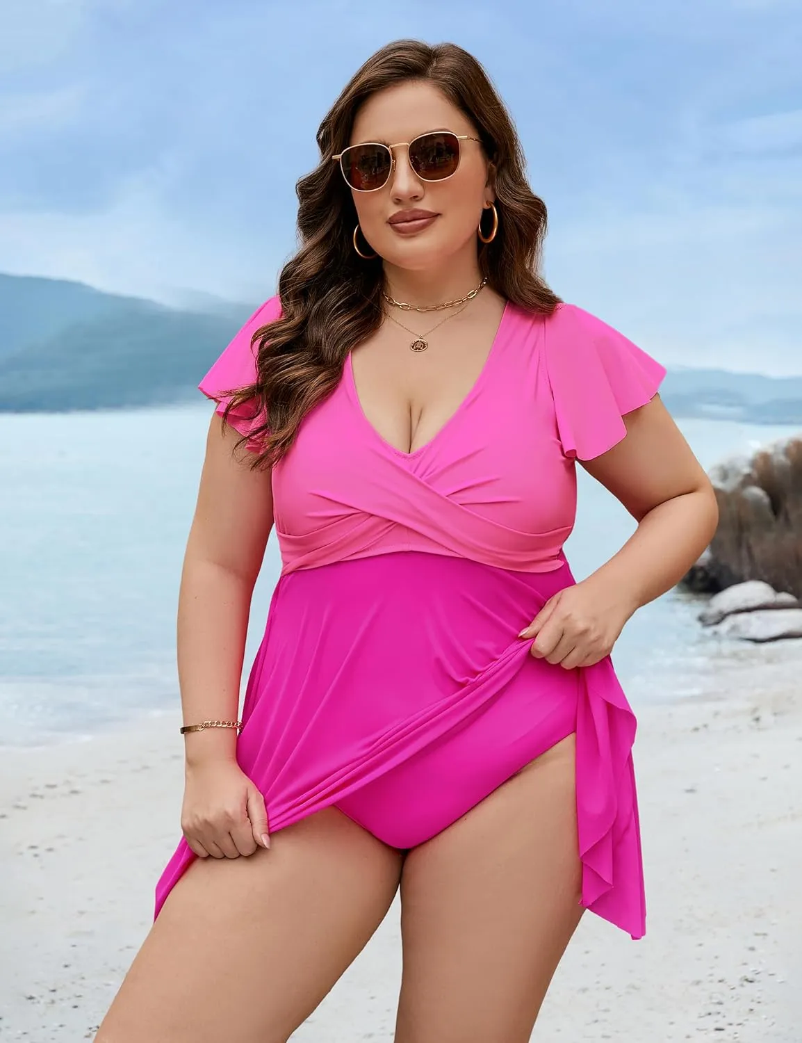 Blooming Jelly Womens Plus Size Swimsuit One Piece Tummy Control Bathing Suit Modest Curvy Cute Swim Dress Ladies Swimwear