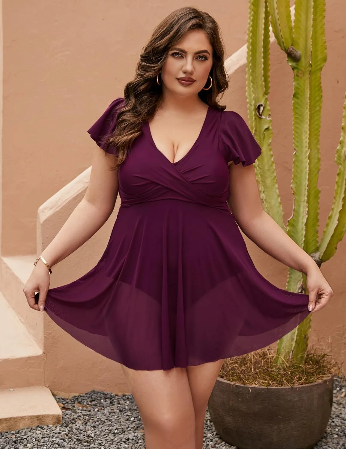 Blooming Jelly Womens Plus Size Swimsuit One Piece Tummy Control Bathing Suit Modest Curvy Cute Swim Dress Ladies Swimwear