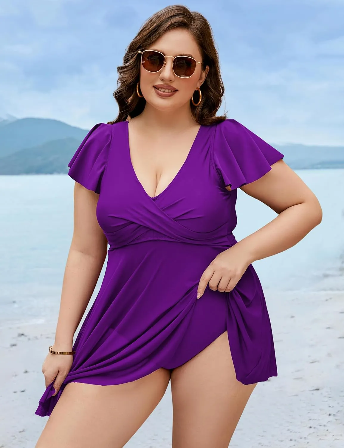 Blooming Jelly Womens Plus Size Swimsuit One Piece Tummy Control Bathing Suit Modest Curvy Cute Swim Dress Ladies Swimwear