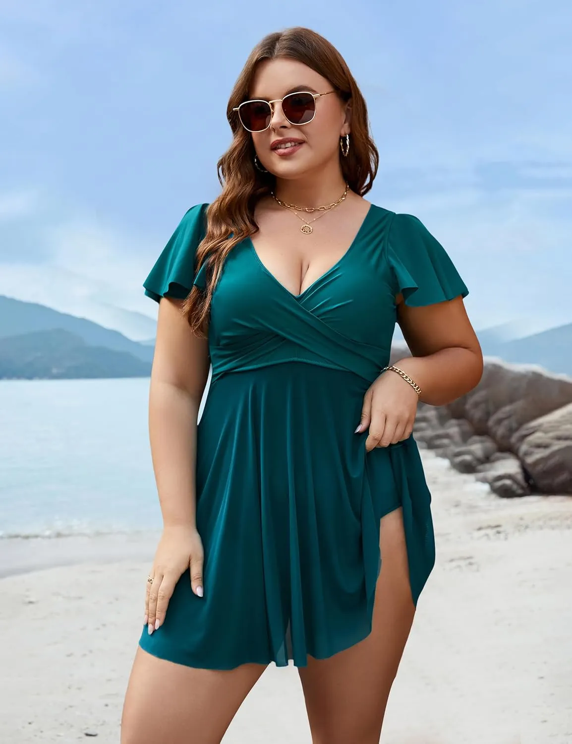 Blooming Jelly Womens Plus Size Swimsuit One Piece Tummy Control Bathing Suit Modest Curvy Cute Swim Dress Ladies Swimwear