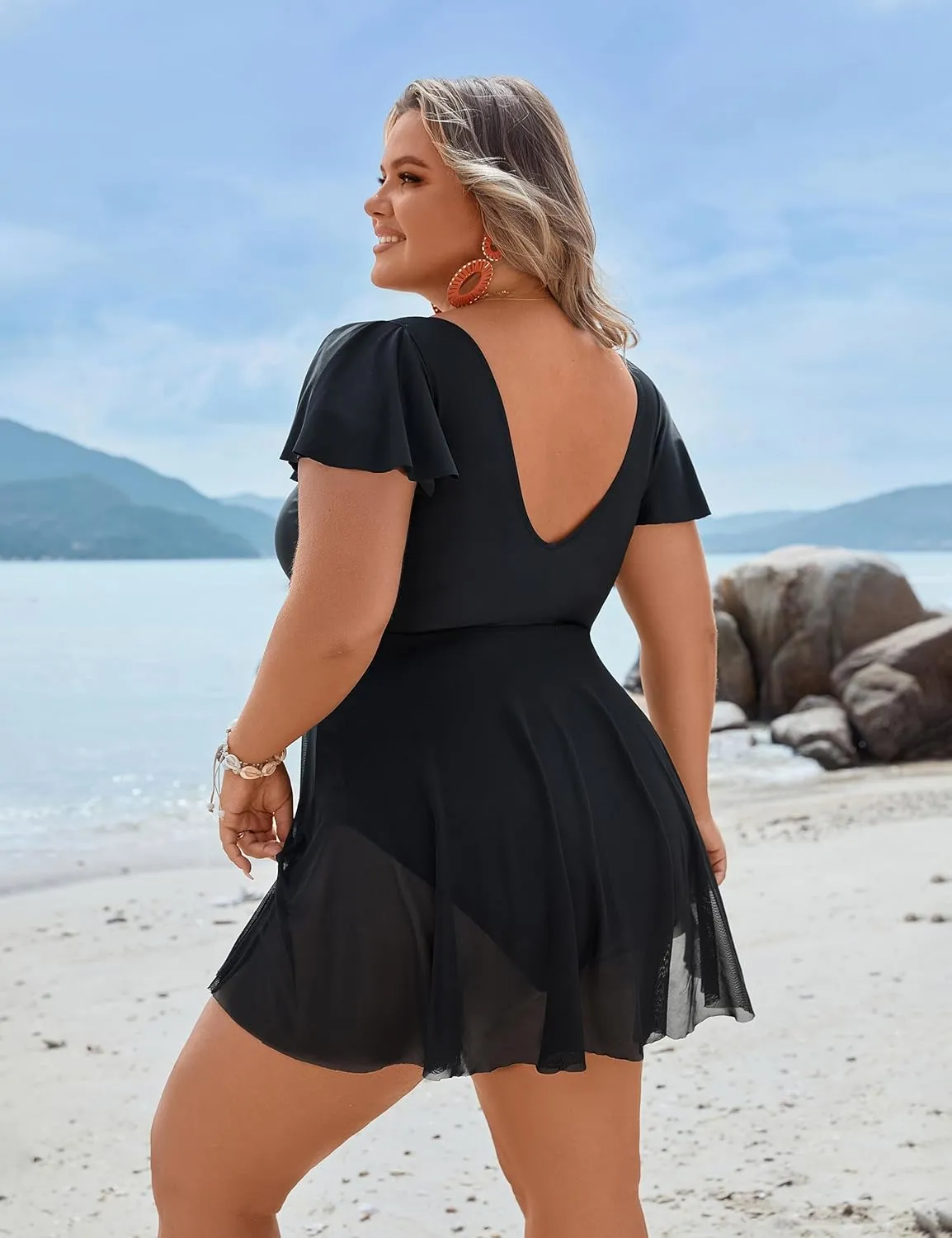 Blooming Jelly Womens Plus Size Swimsuit One Piece Tummy Control Bathing Suit Modest Curvy Cute Swim Dress Ladies Swimwear
