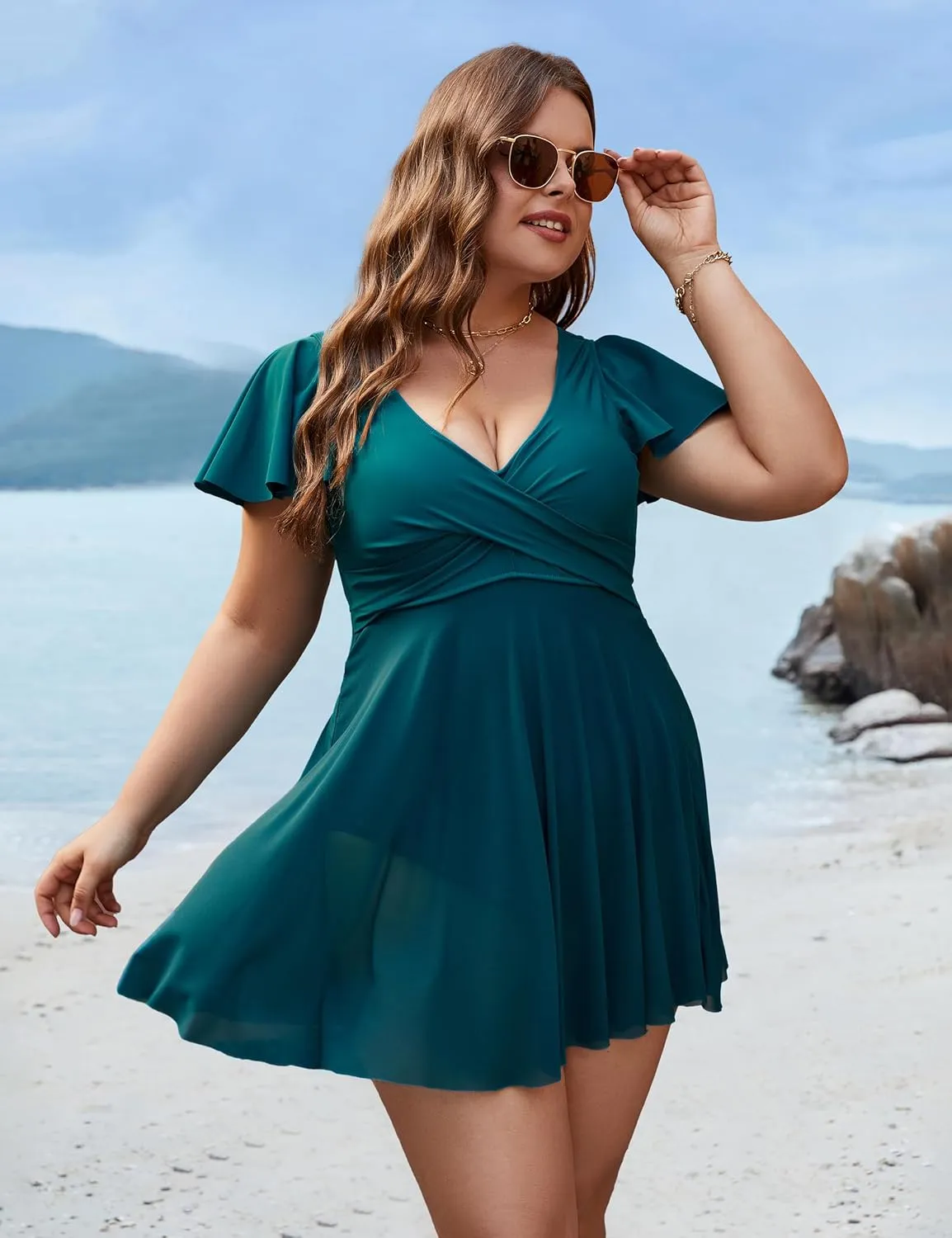 Blooming Jelly Womens Plus Size Swimsuit One Piece Tummy Control Bathing Suit Modest Curvy Cute Swim Dress Ladies Swimwear