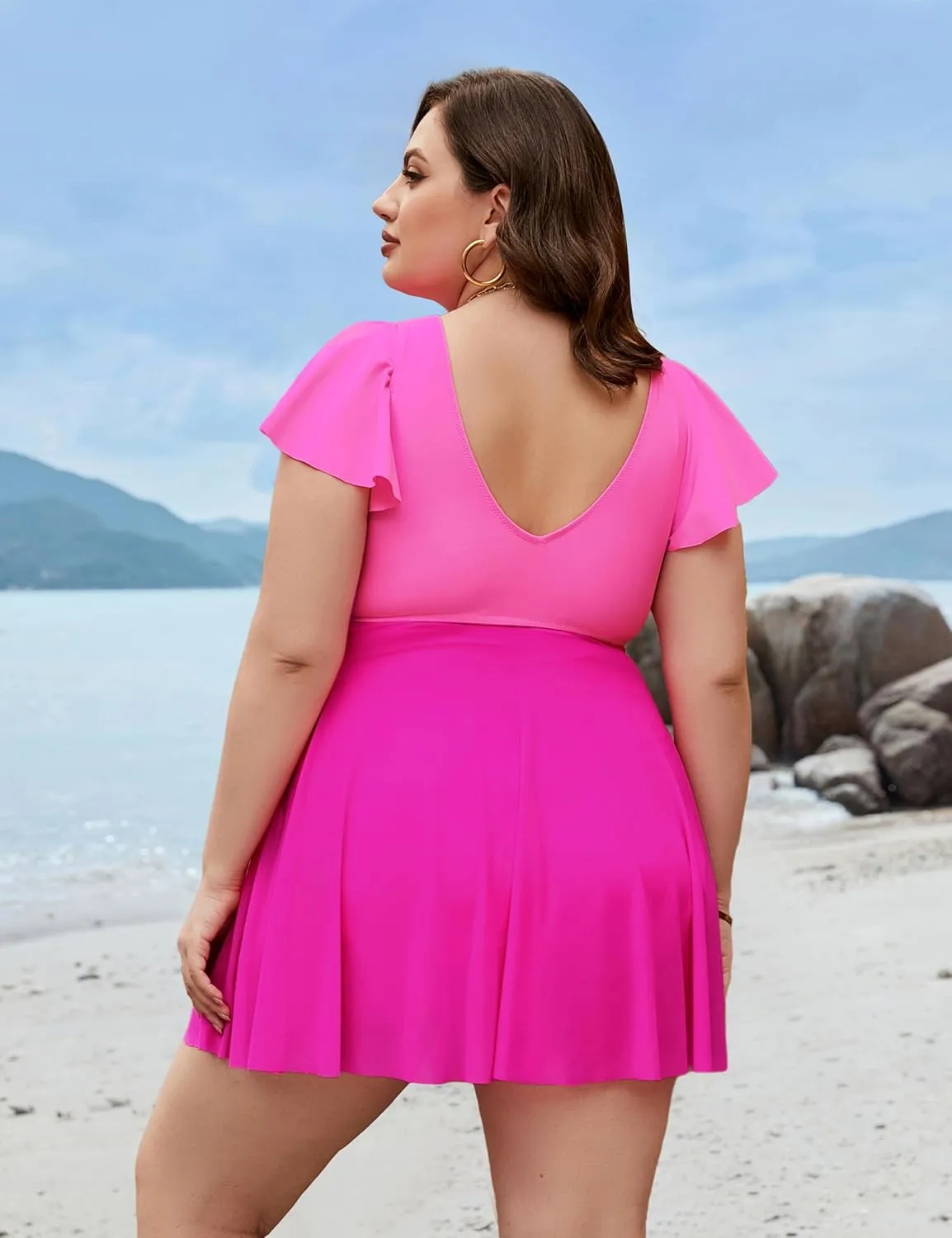 Blooming Jelly Womens Plus Size Swimsuit One Piece Tummy Control Bathing Suit Modest Curvy Cute Swim Dress Ladies Swimwear