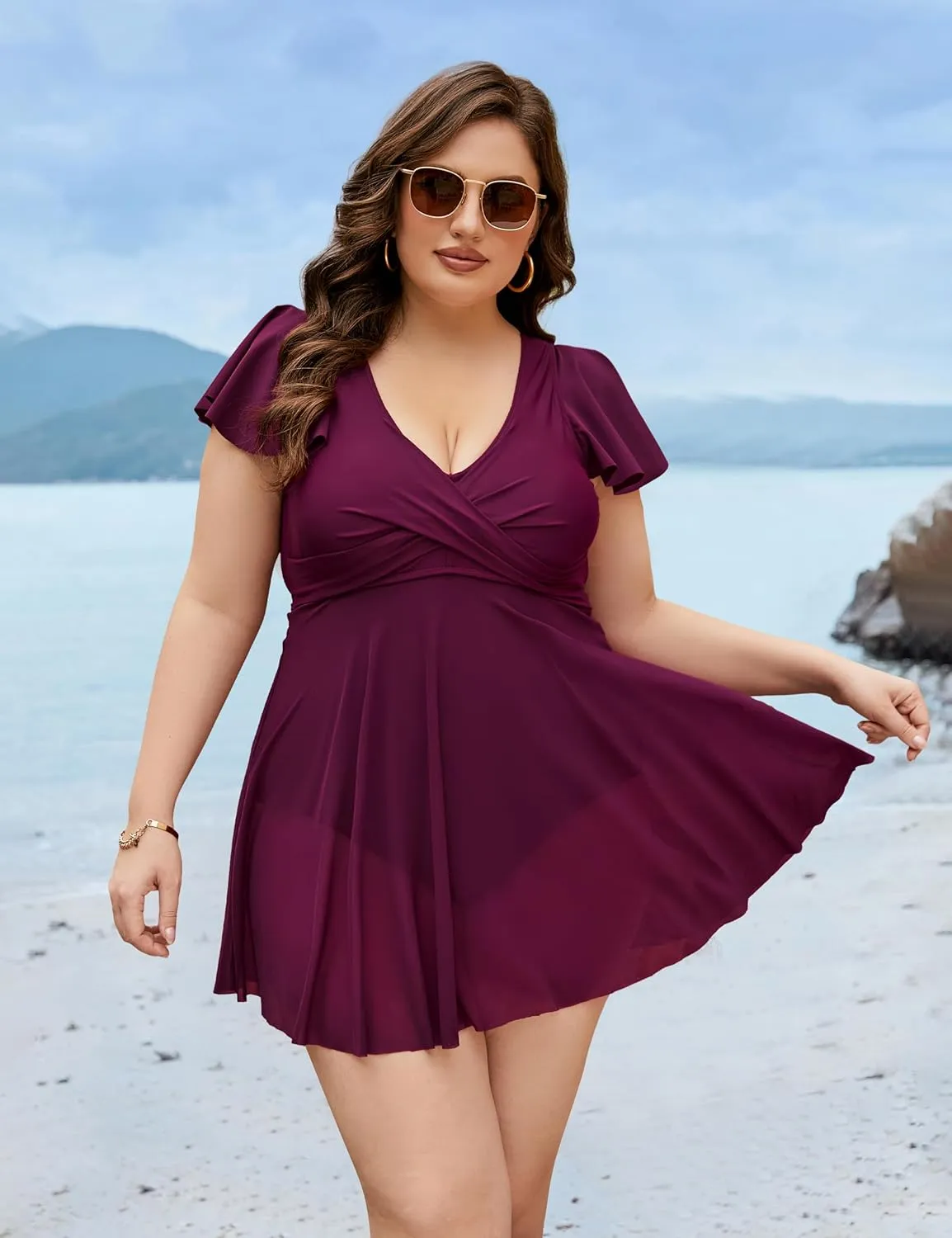 Blooming Jelly Womens Plus Size Swimsuit One Piece Tummy Control Bathing Suit Modest Curvy Cute Swim Dress Ladies Swimwear
