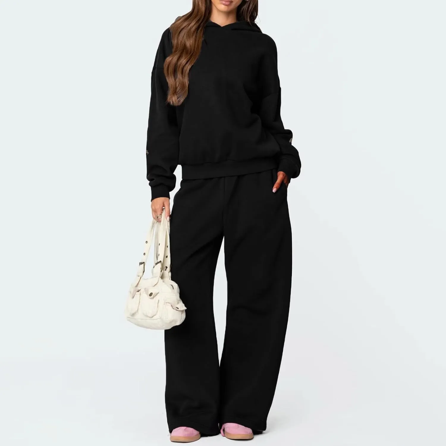 Bow Print Sweat Set for Women Two Piece Tracksuit Long Sleeve Oversized Hoodie Wide Leg Sweatpants 2 Piece Outfits