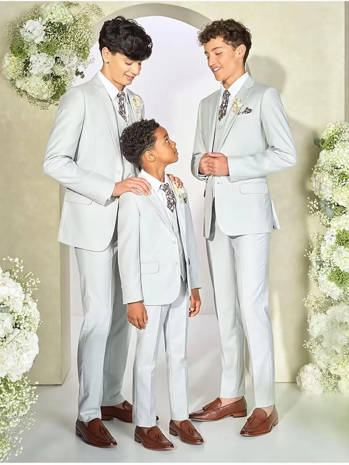 Boys Formal Suit 3 Piece Toddler Tuxedos for Wedding Slim Fit Kids Outfit Jacket Vest Pants for Teen Boy School Prom