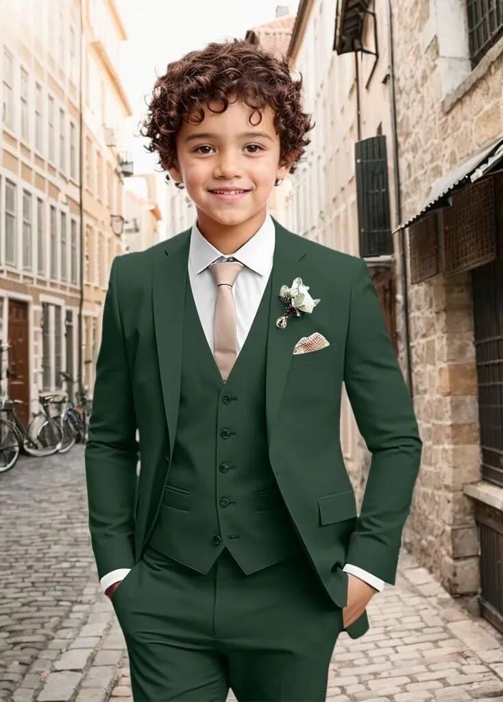 Boys Formal Suit 3 Piece Toddler Tuxedos for Wedding Slim Fit Kids Outfit Jacket Vest Pants for Teen Boy School Prom