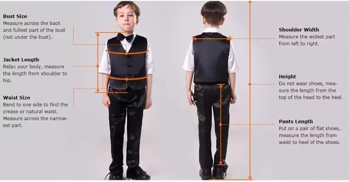 Boys Formal Suit 3 Piece Toddler Tuxedos for Wedding Slim Fit Kids Outfit Jacket Vest Pants for Teen Boy School Prom