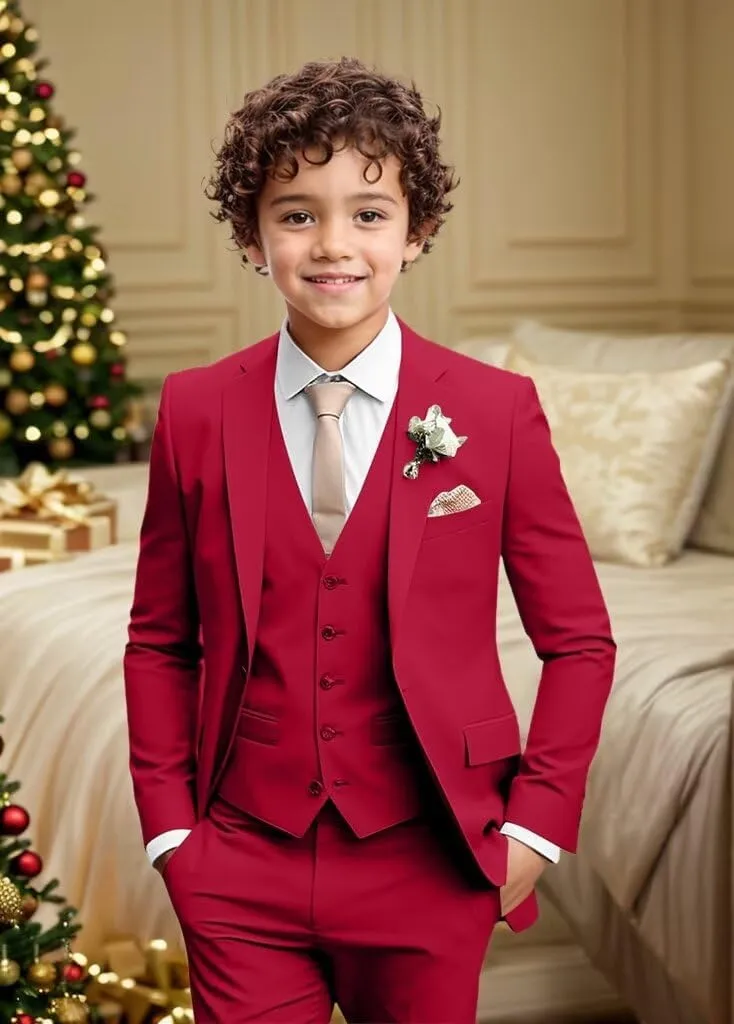 Boys Formal Suit 3 Piece Toddler Tuxedos for Wedding Slim Fit Kids Outfit Jacket Vest Pants for Teen Boy School Prom