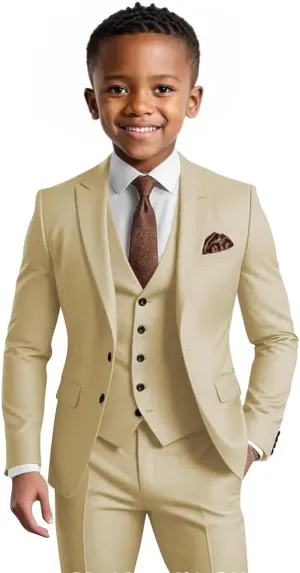 Boys Suit 3 Piece Slim Fit Tuxedo Kids Formal Outfit Blazer Vest Pant Suit Set for Wedding Party Prom