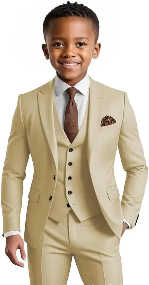 Boys Suit 3 Piece Slim Fit Tuxedo Kids Formal Outfit Blazer Vest Pant Suit Set for Wedding Party Prom