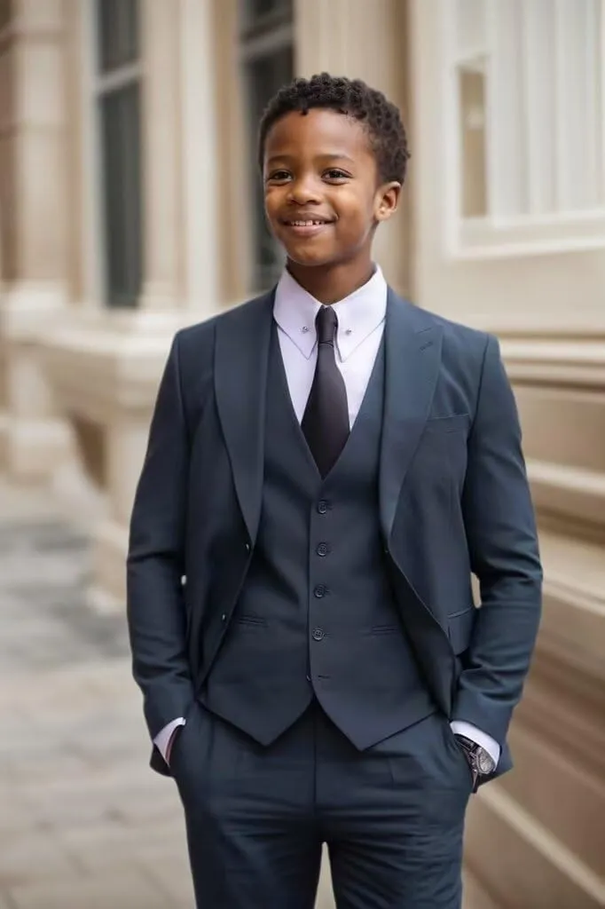 Boys Suit 3 Piece Slim Fit Tuxedo Kids Formal Outfit Blazer Vest Pant Suit Set for Wedding Party Prom