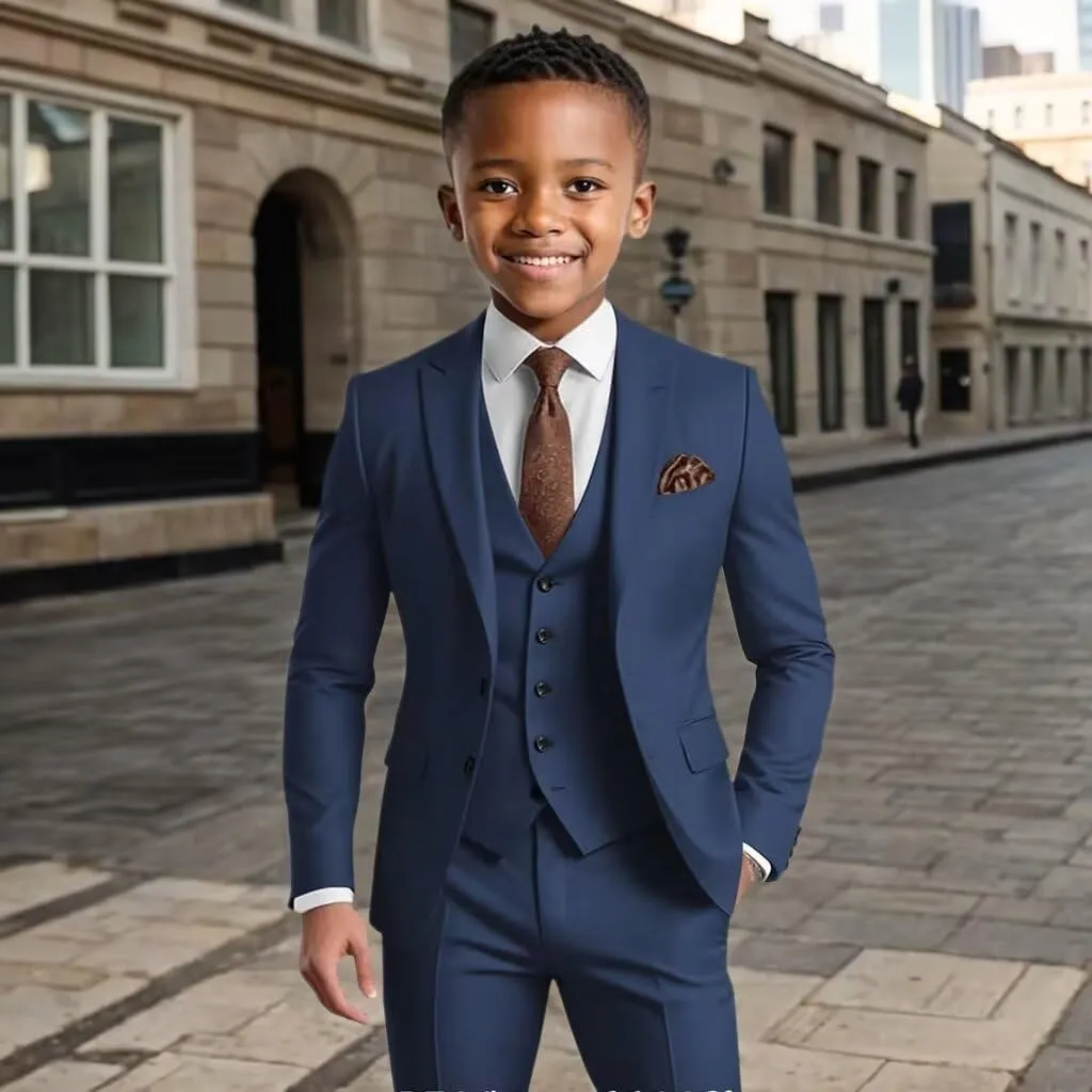 Boys Suit 3 Piece Slim Fit Tuxedo Kids Formal Outfit Blazer Vest Pant Suit Set for Wedding Party Prom