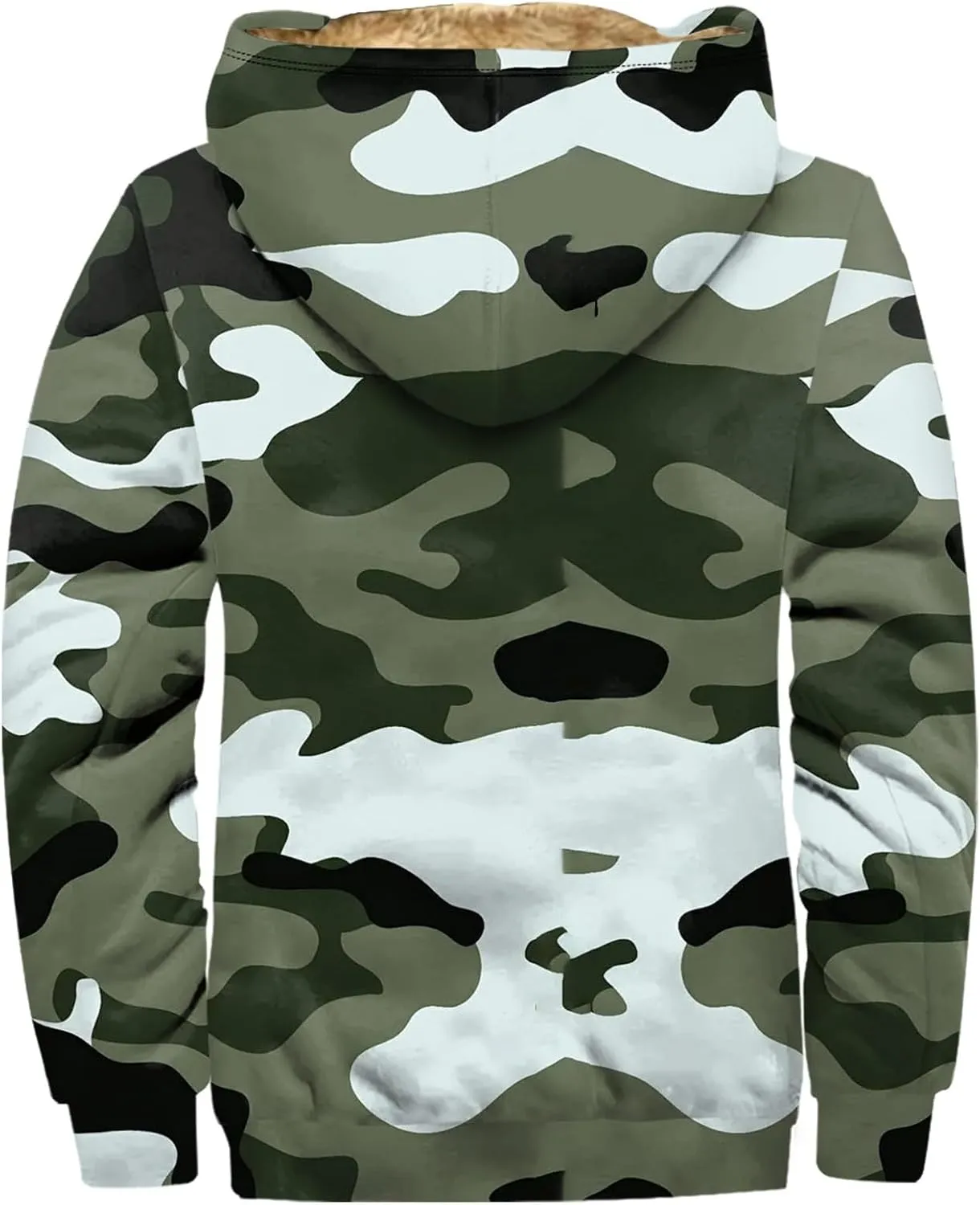 Camo Hoodie Mens Full Zip Sherpa Sweatshirts Fleece Hoodies Heavyweight Jackets Plus Size Warm Thick Coat With Pocket