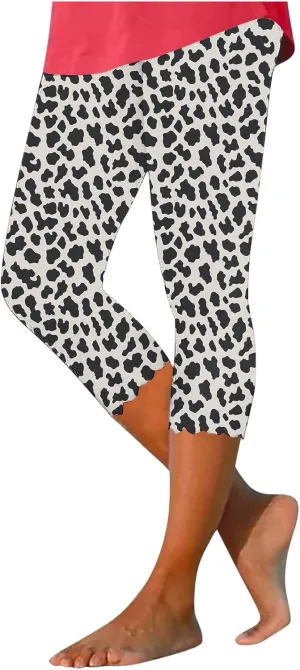 Capri Leggings for Women Floral Print High Waist Capris Pants Tummy Control Knee Length Slim Yoga Cropped Trouser