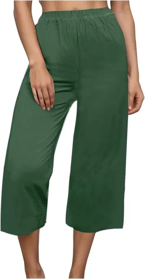 Capri Pants for Women Casual Elastic High Waist Beach Cropped Pants Loose Trousers Summer Outfits for Women