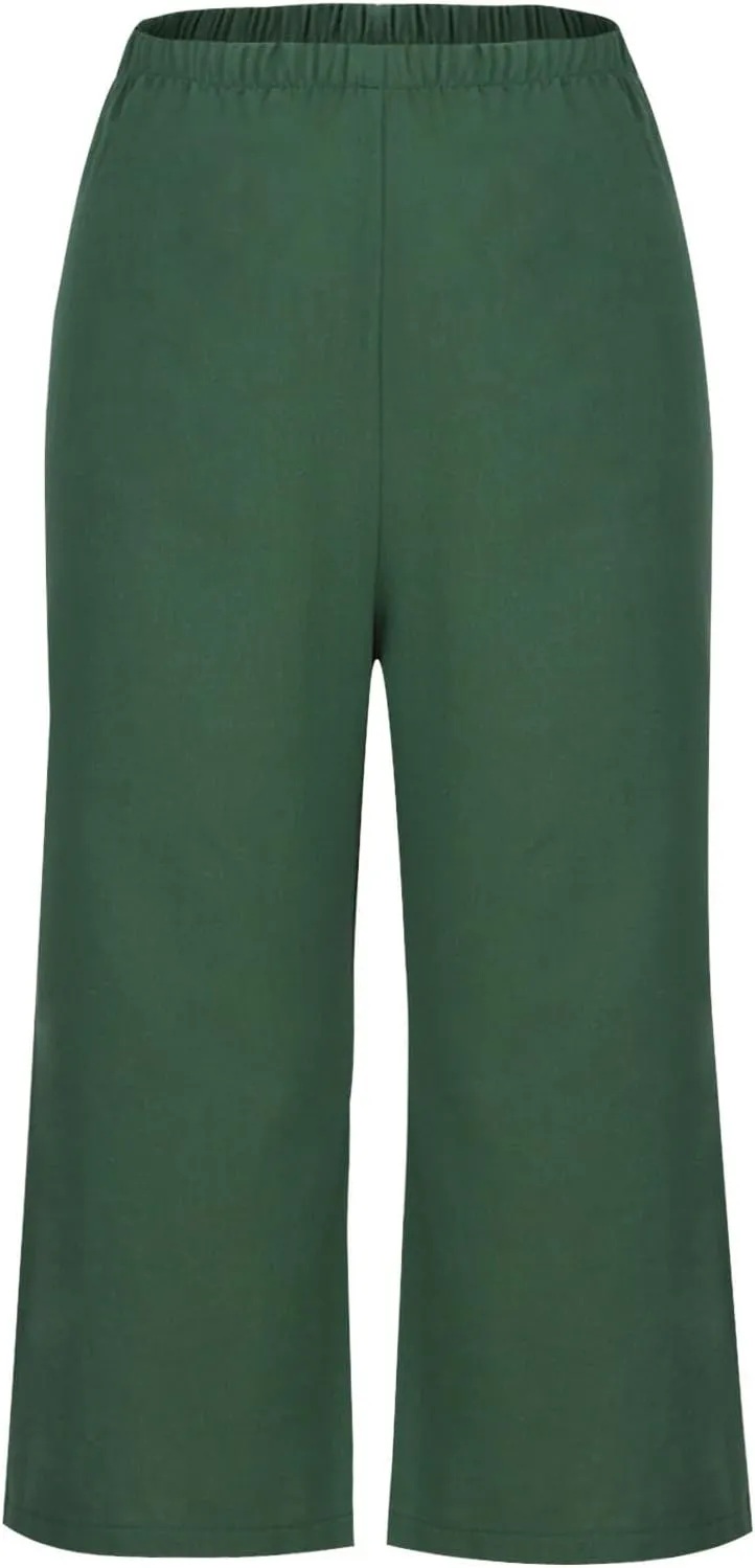 Capri Pants for Women Casual Elastic High Waist Beach Cropped Pants Loose Trousers Summer Outfits for Women